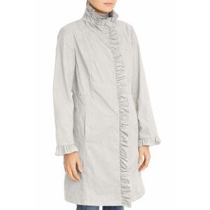 JANE POST $395 Ruffle Trim Coat In Stone womens XL NWT